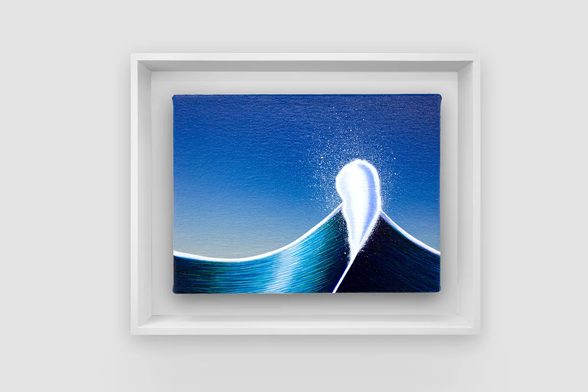 A figurative painting featuring a big ocean wave