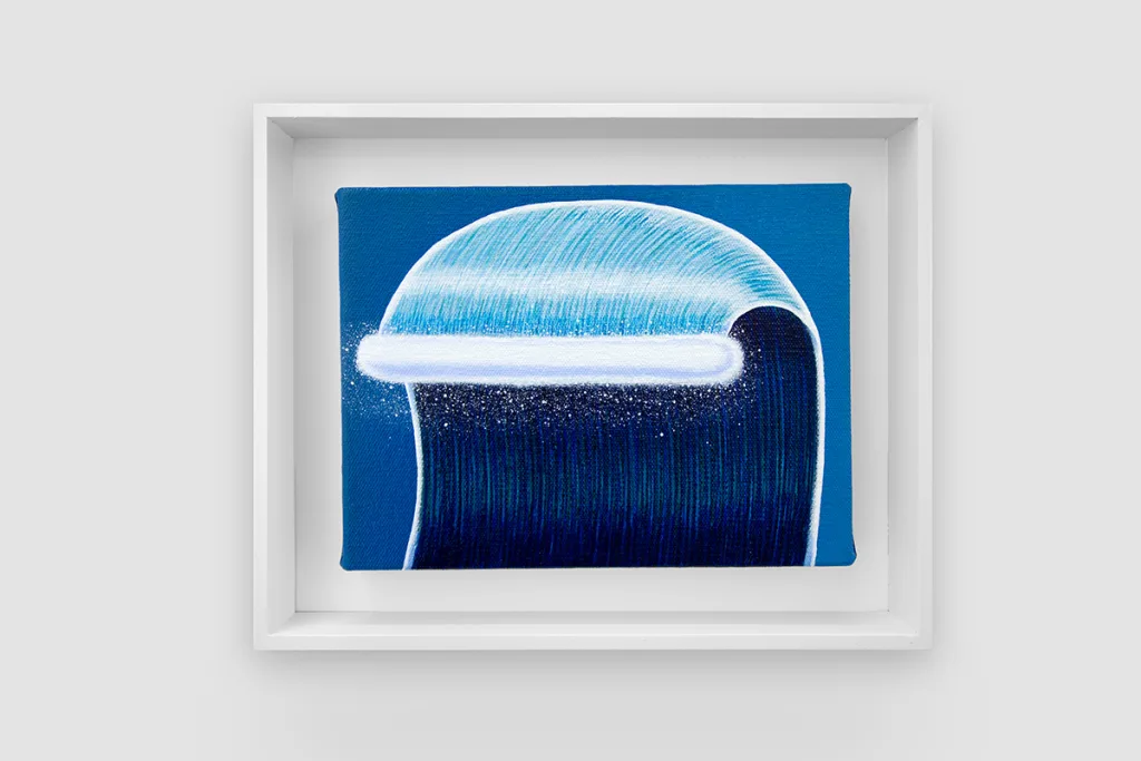 A figurative painting that shows a big ocean wave that is facing towards us