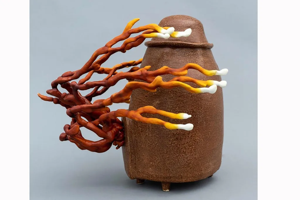 A ceramic mushroom sculpture by Sam Shoemaker