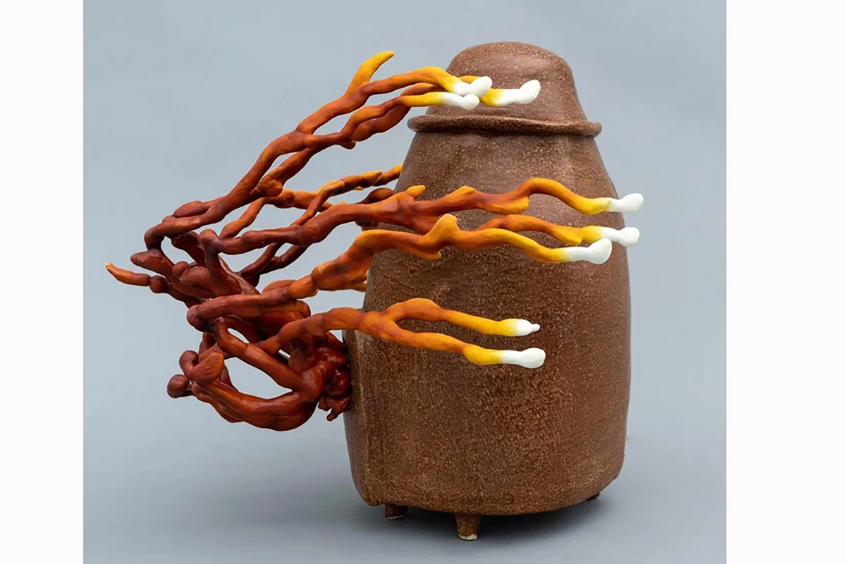 A ceramic mushroom sculpture by Sam Shoemaker