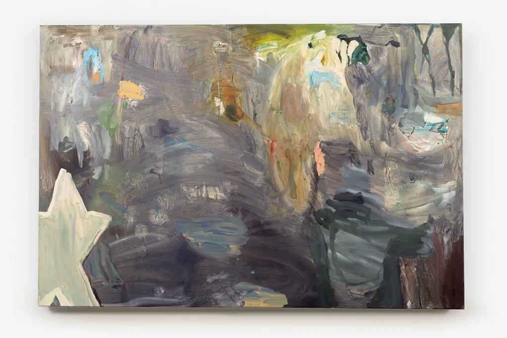 An abstract painting by artist b chehayeb with broad brushstrokes and vivid colors.