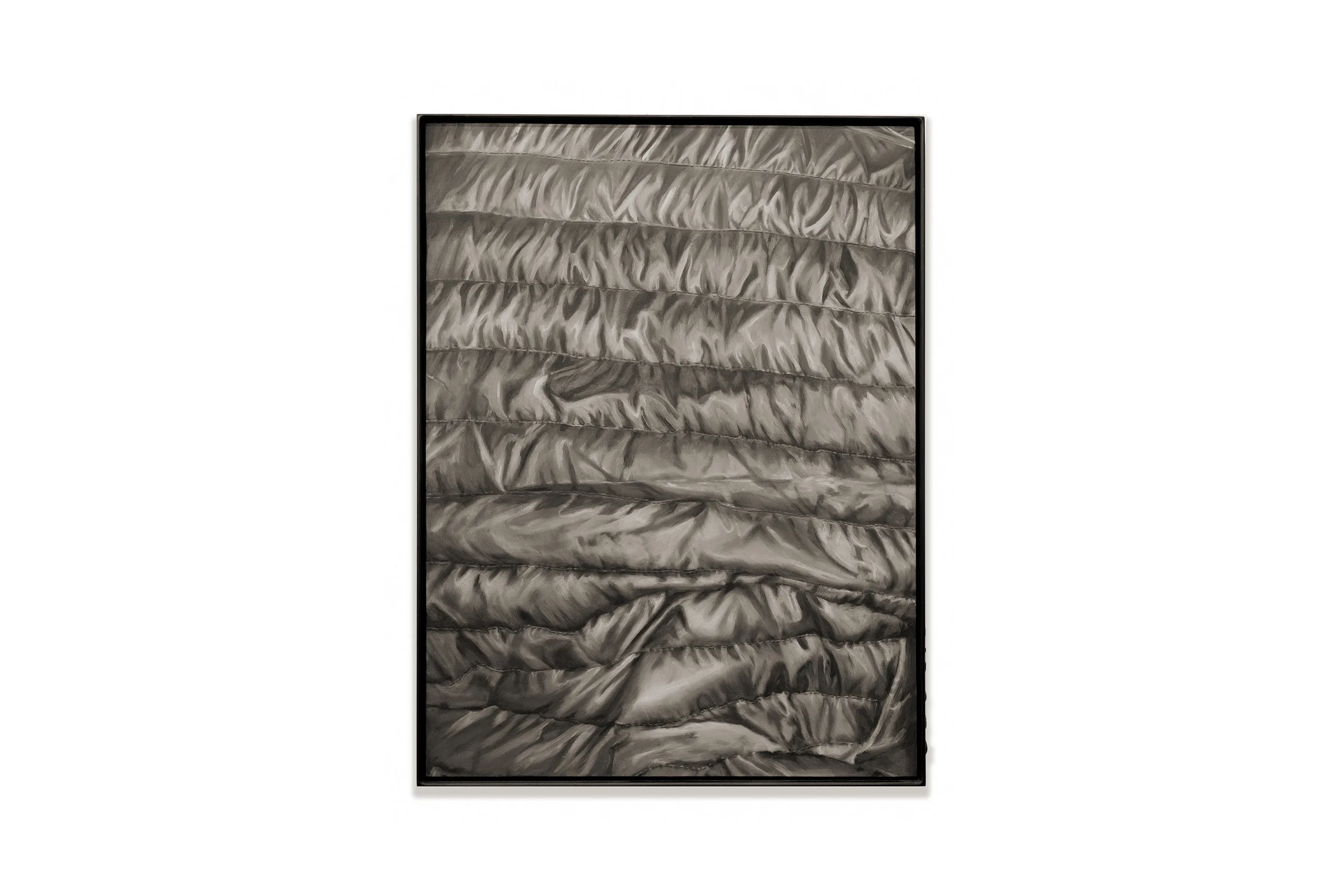 A painting by artist Devin Farrand depicting a puff jacket (black).