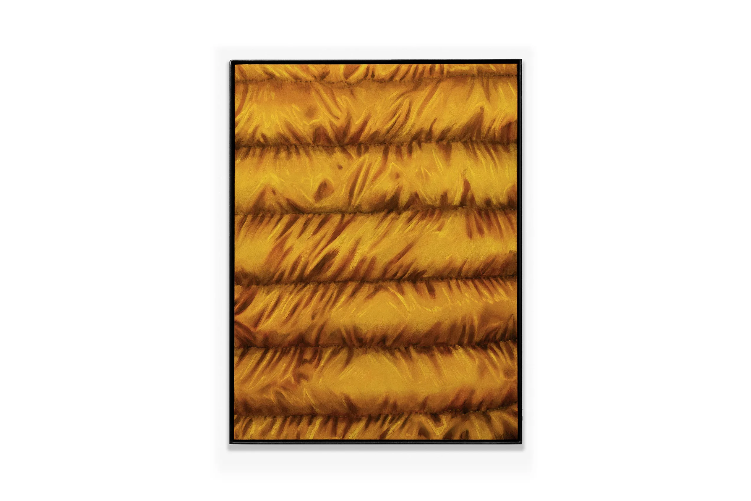 A painting by artist Devin Farrand depicting a puff jacket (yellow).
