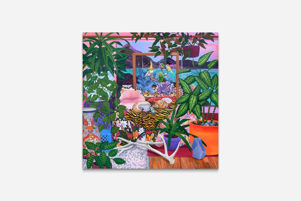 Anna Valdez - Birds on Display- 2022 - Oil and acrylic on canvas - 80 x 80 in