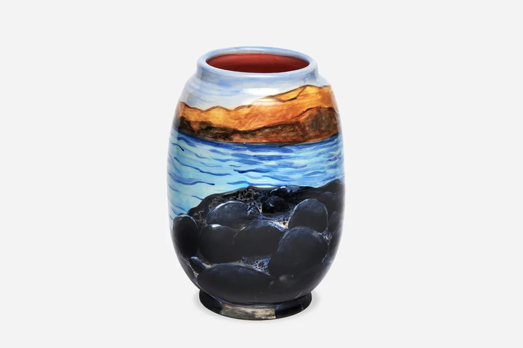 Anna Valdez - Lava Rocks on Seascape - 2022 - Ceramic, underglaze, clear glaze - 9.5 x 6.25 in