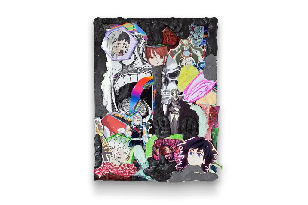 Rakeem Cunningham - Otherworld - 2022 - Photographic prints, oil stick, epoxy dough, and Gorilla glue on panel 24 x 18 x 2.5 in