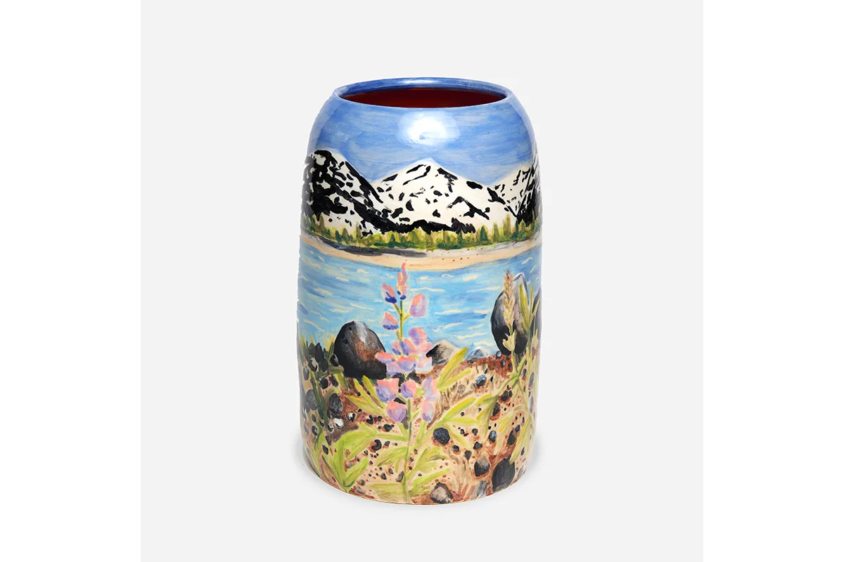 Anna Valdez Alaskan Mountain View, 2022 Ceramic, underglaze, clear glaze 10.5 x 6.5 x 0 in