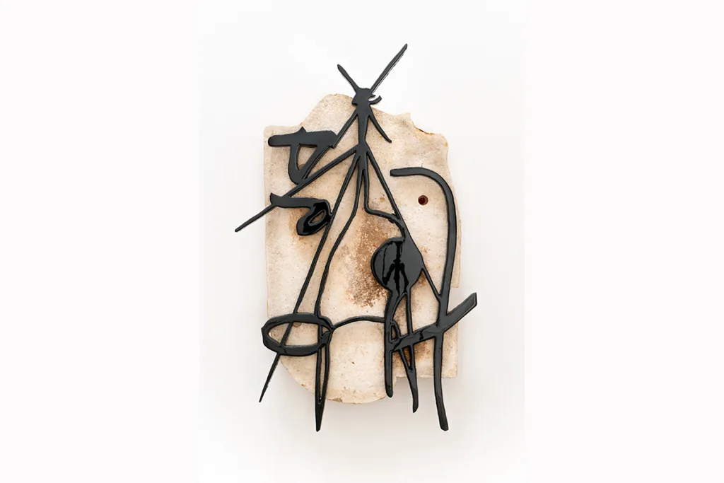 Sam Shoemaker Walking on the Phone, 2021 Oak sawdust, cloned Ganoderma mushroom mycelium, plywood, epoxy 43 x 28 x 4 in (109.2 x 71.1 x 10.2 cm) (O2022-SSM3648)
