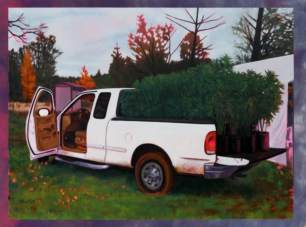 Hely Omar Gonzalez F 1 Fitty Reprise, 2022 Oil on Shibori Dyed Canvas on cradled panel 43 x 57 x 3 in. 109.2 x 144.8 x 7.6 cm