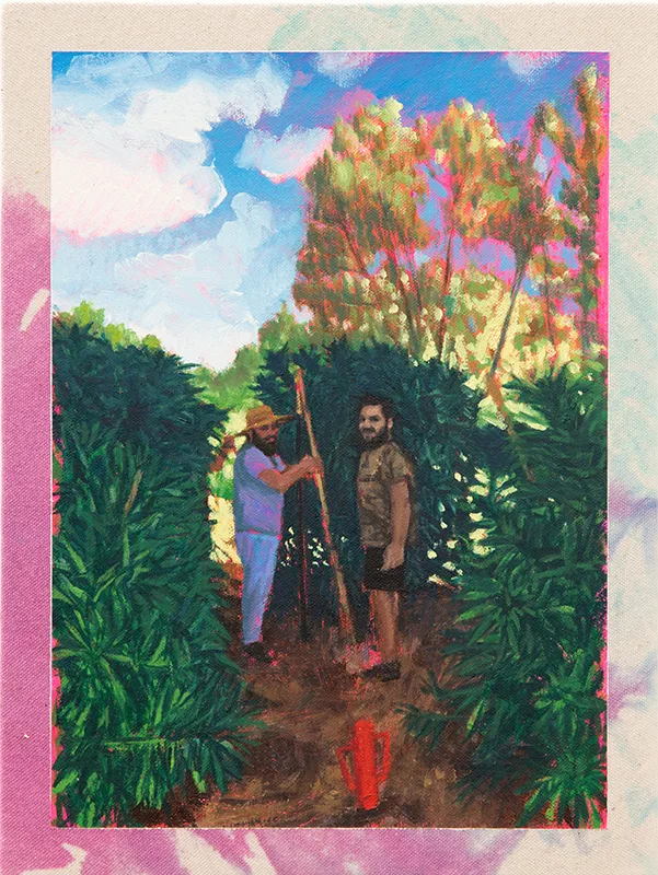 Hely Omar Gonzalez Family Ties (Morning Light), 2022 Signed and dated on verso Oil on Shibori Dyed Canvas on cradled panel 12 x 9 x 2 in. 30.5 x 22.9 x 5.1 cm