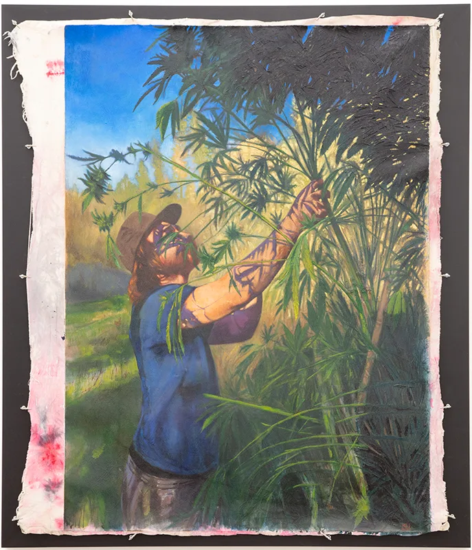 Hely Omar Gonzalez The Gleaner, 2022 Oil on canvas, clips, panel 67 x 57 x 4 in. 170.2 x 144.8 x 10.2 cm