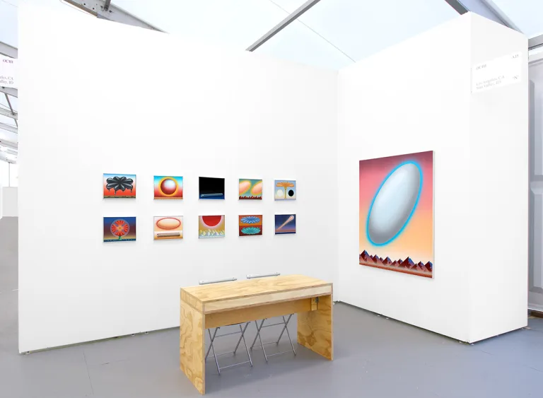 Installation image of Ben Sanders' Post Existence Postcard paintings at Untitled Miami Beach 2022
