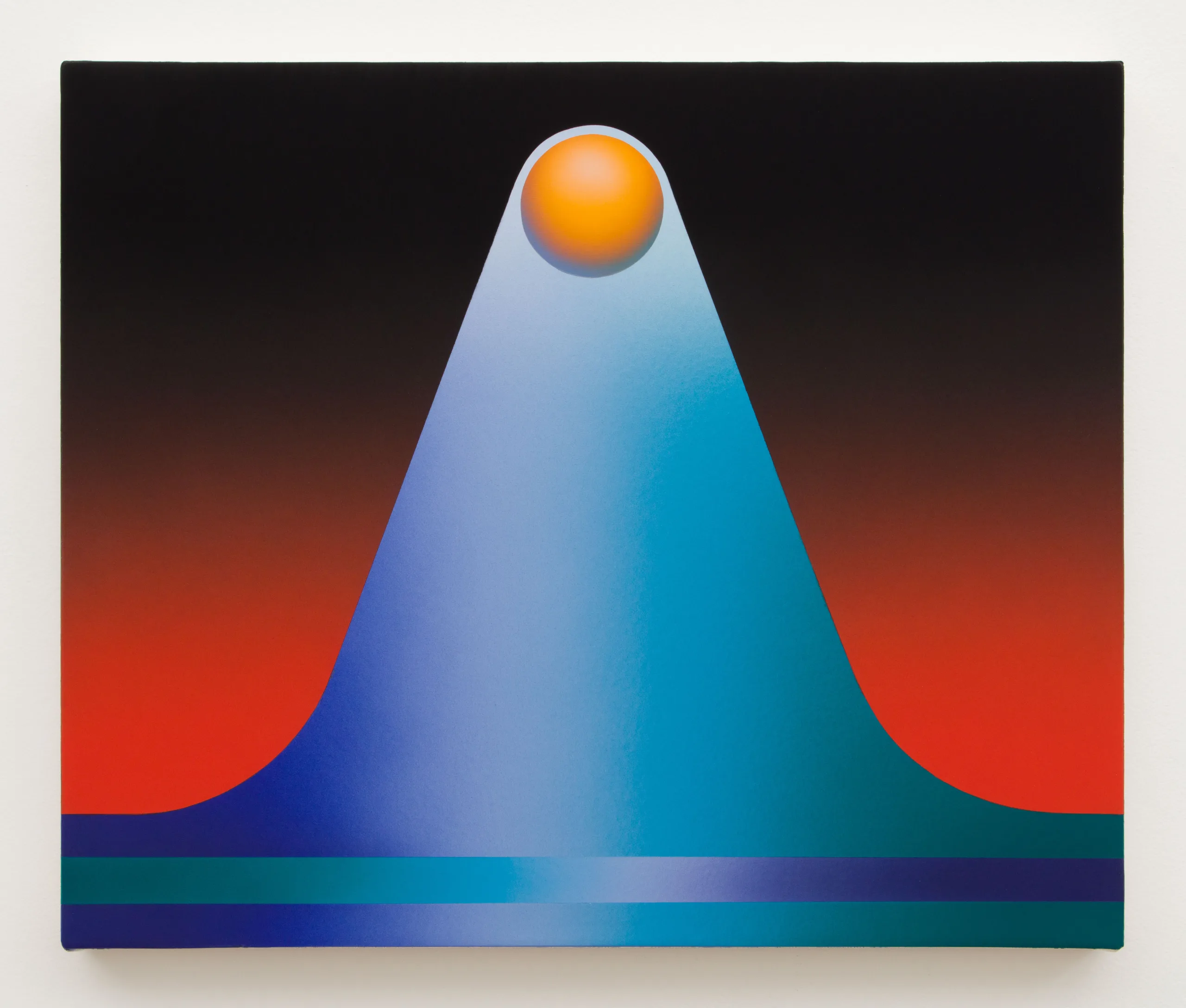 A sphere is in the center at the top of the image - it appears to be floating up bringing its surrounding color with it