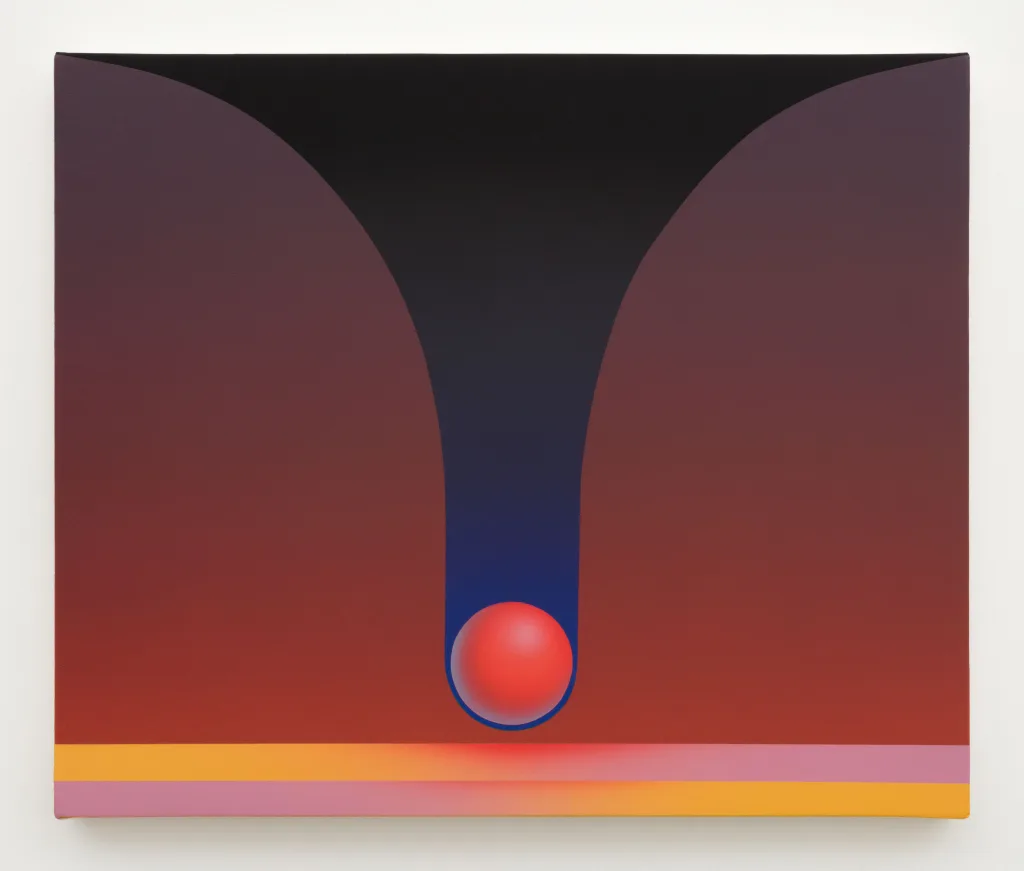 A sphere dips into the center of the image