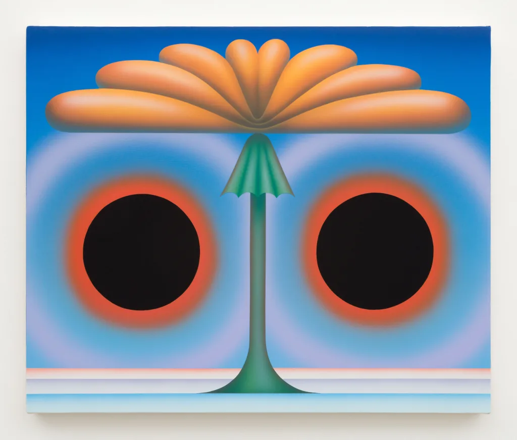 A floating flower with two circles on either side