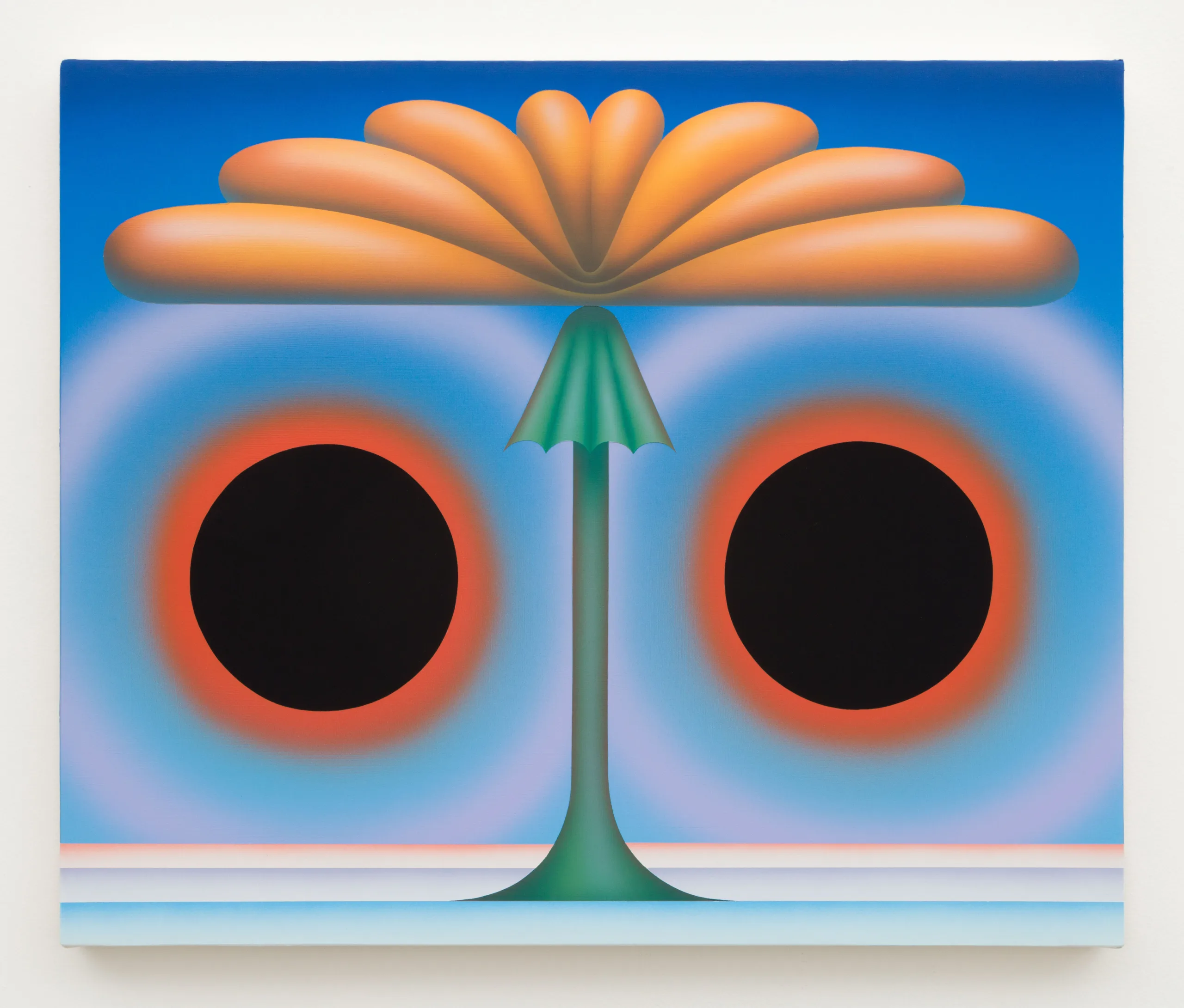 A floating flower with two circles on either side