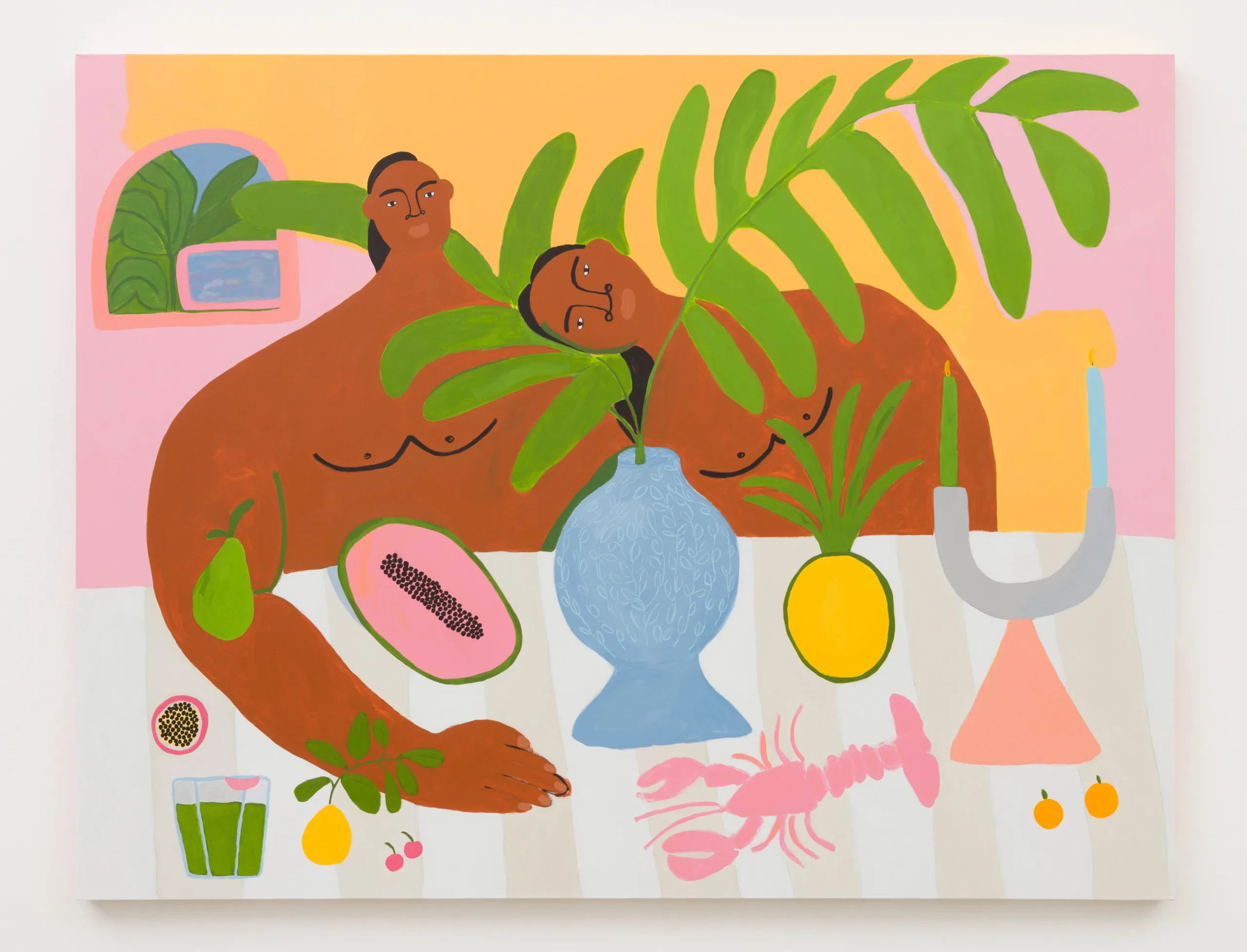 Lilian Martinez Green Juice Passion Fruit (I Made this World for You), 2023 Acrylic on linen 50 x 65 x 2 in 127 x 165.1 x 5.1 cm